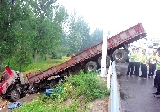 哈尔滨高速一货车冲破围挡扎进路边排水沟 致1人死亡