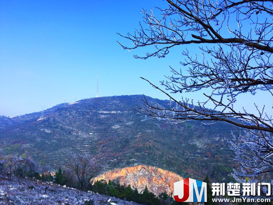 图为:黑山上出现的雾凇景观