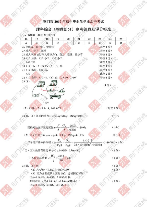2017年荆门中考试卷及答案新鲜出炉 考生可估分